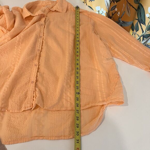 Aerie Seersucker Peach Coverup Oversized Textured Button Down Sz Xl Preppy Beach - Picture 8 of 8